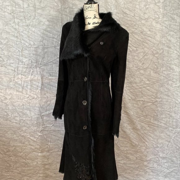 Prima Pelle Genuine Toscana Shearling Lamb Fur Coat with beadwork, Size M - Picture 1 of 7